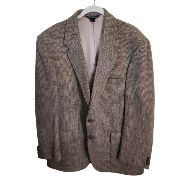 WFF By Farah Brown Wool Herringbone Tweed Sport Coat Blazer Size 44R - Picture 1 of 8